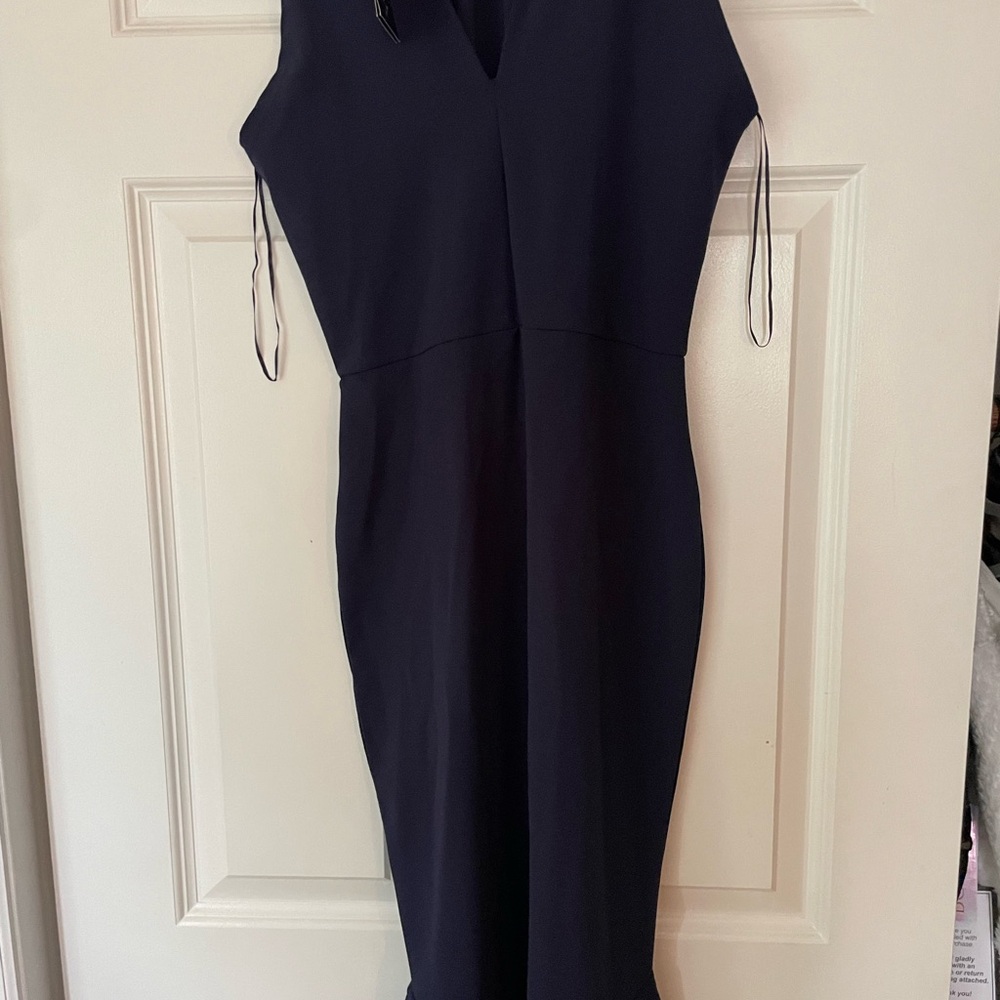 Elegant Navy Blue Neck Dress - Picture 2 of 3